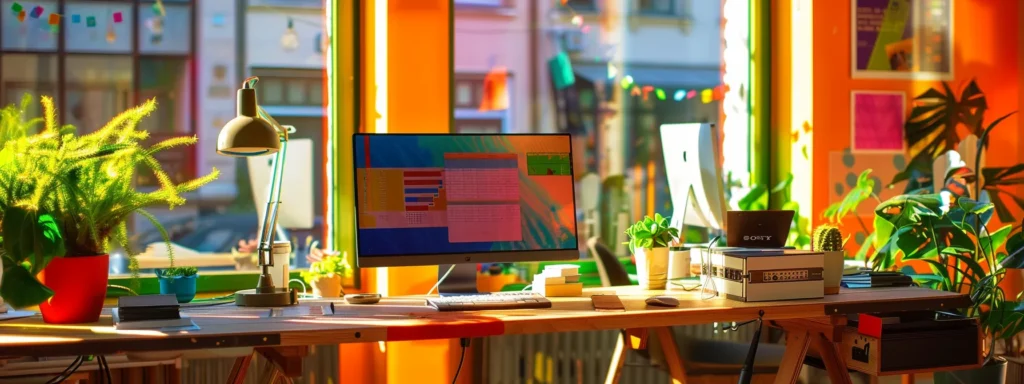 a vibrant office workspace showcasing a focused professional analyzing colorful graphs and charts on a computer screen, illuminated by natural sunlight, epitomizing strategic budget optimization for facebook ads.