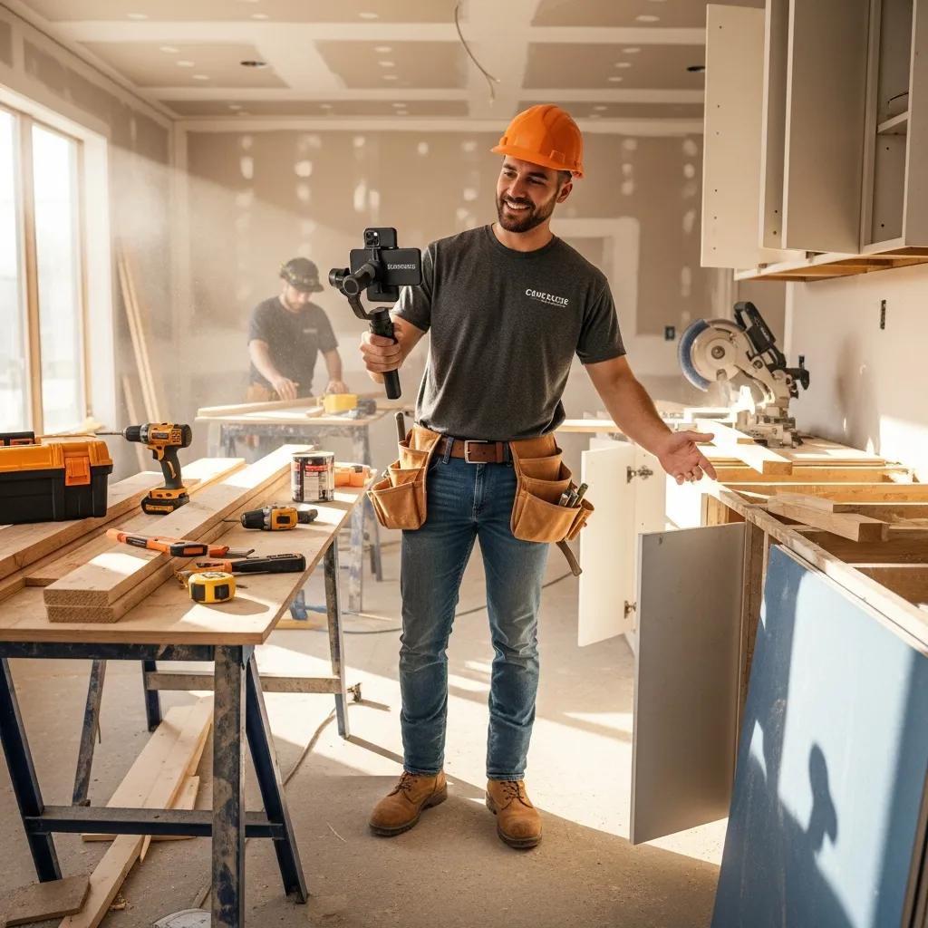 Contractor filming a video on a job site to enhance marketing strategies