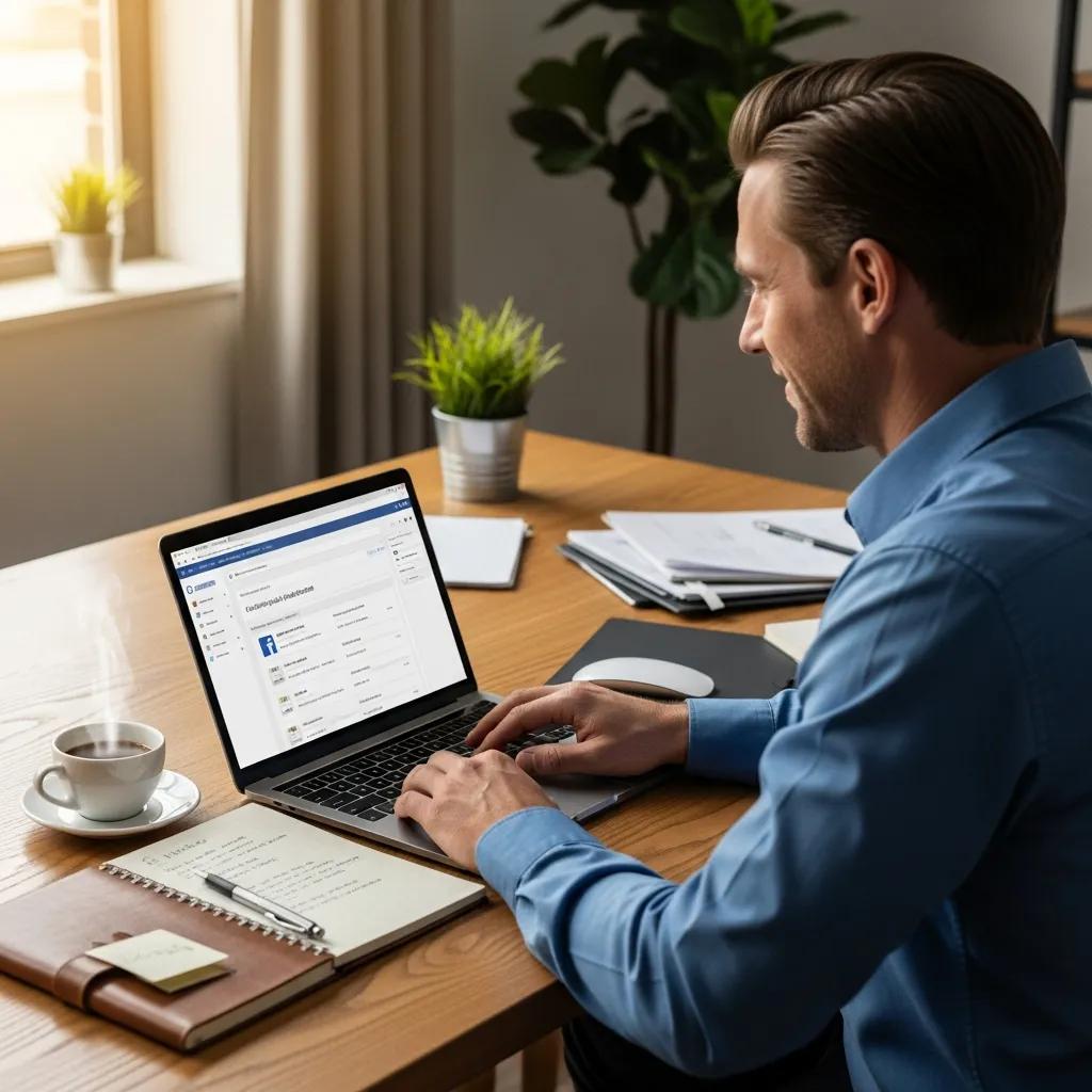 Contractor integrating Facebook leads into a CRM system at a desk