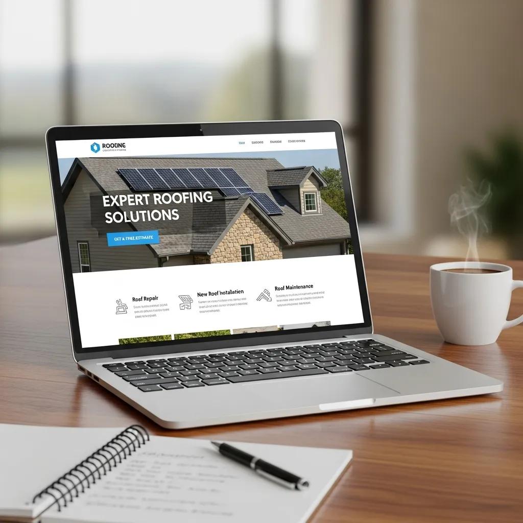 Modern laptop displaying a roofing services website, highlighting the importance of website optimization