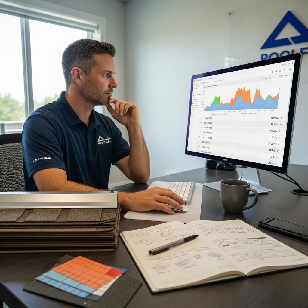 Roofing contractor analyzing keyword data for Google Ads campaign