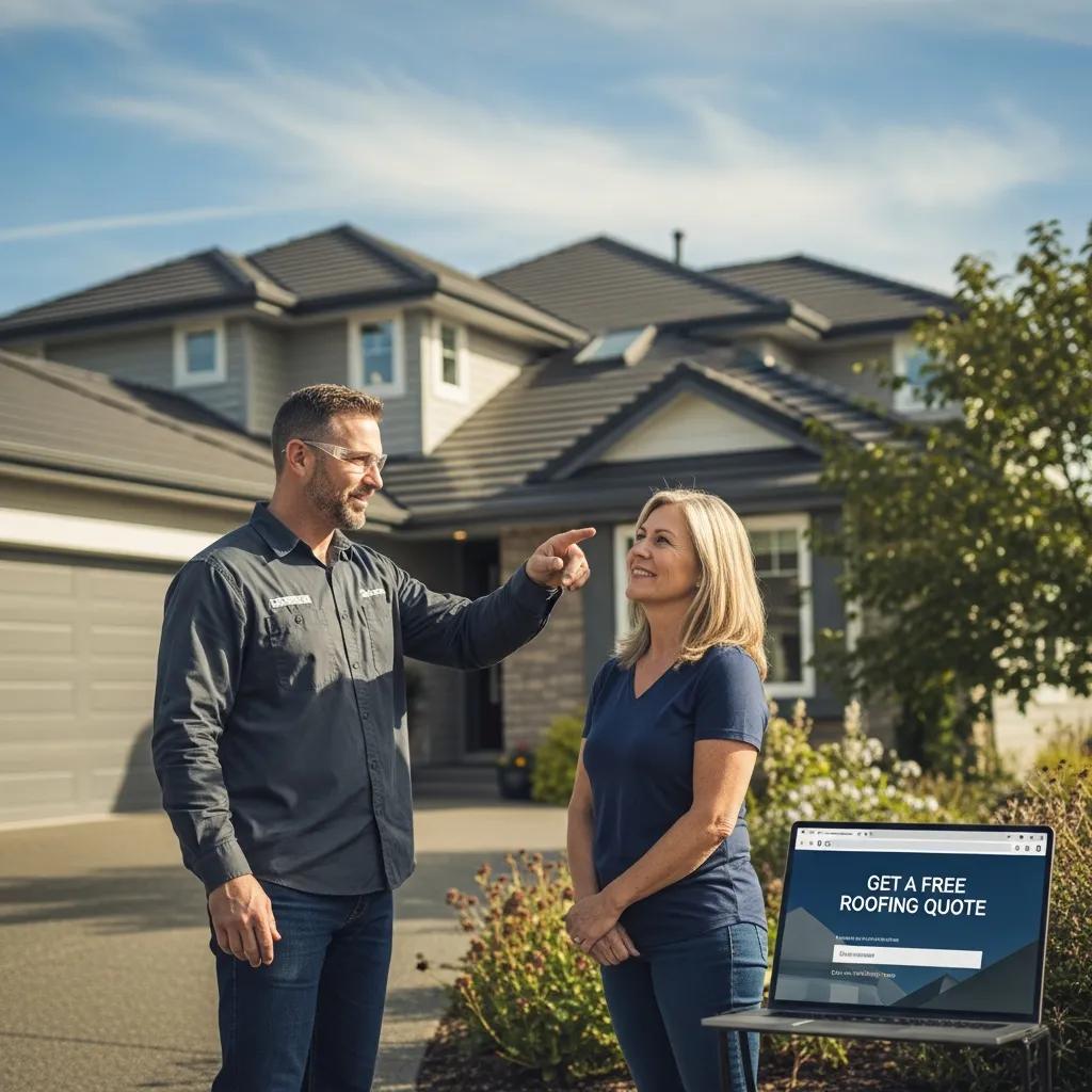 Roofing contractor discussing services with a homeowner, representing effective lead generation strategies