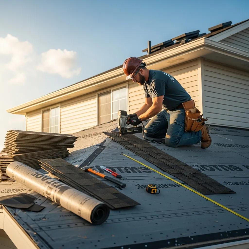 Roofing contractor working on a house, symbolizing effective SEO strategies for roofing companies